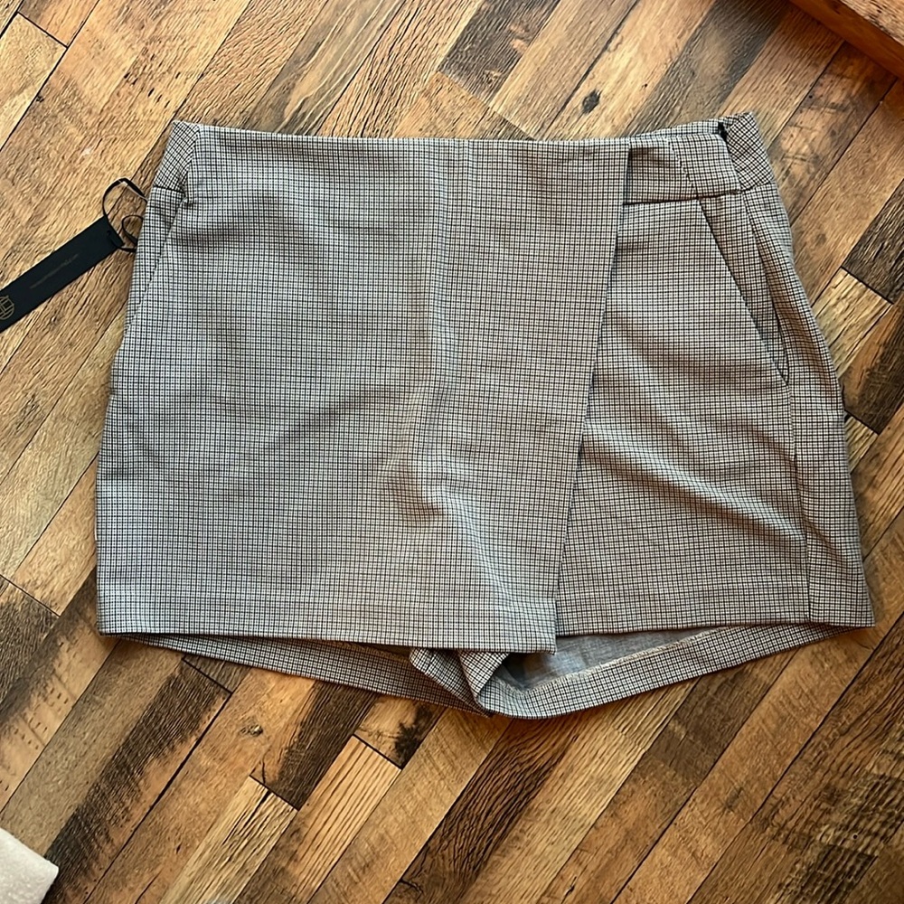 House of Harlow 1960 Brown Houndstooth Plaid Academia Skort Skirt Women's Size L